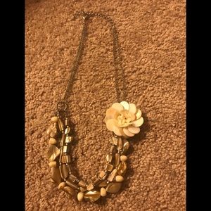 White floral necklace w/ natural colored beads